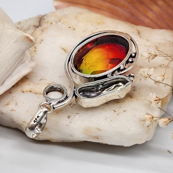 Red/Green Ametrin black Tahitian Pearl Stone Silver 925 Pendant - Picture 3 of 10